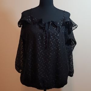 Black Sparkling Cold Shoulder 3/4 Sleeve Blouse